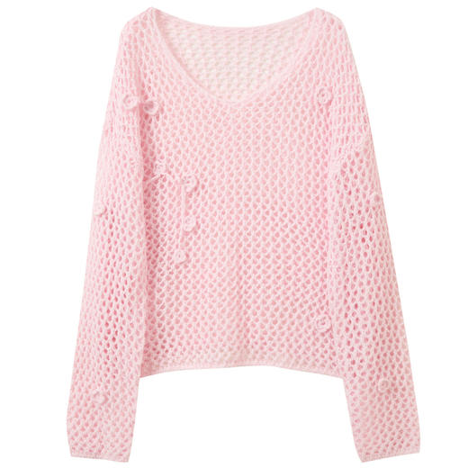 三彩【梦里浮花】2026春季新款新中式针织衫镂空花朵罩衫C 商品图4