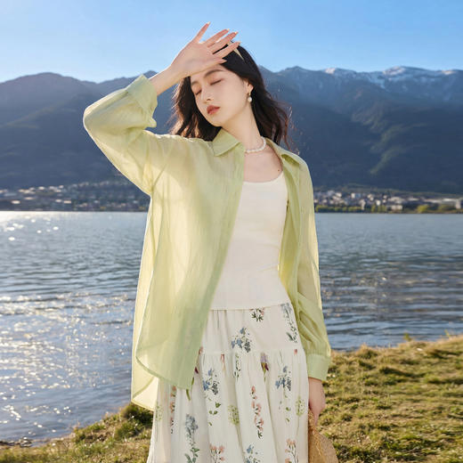 【六好氧气衫】三彩2026春季新款轻薄莱赛尔衬衫衬衣宽松开叉Z 商品图1