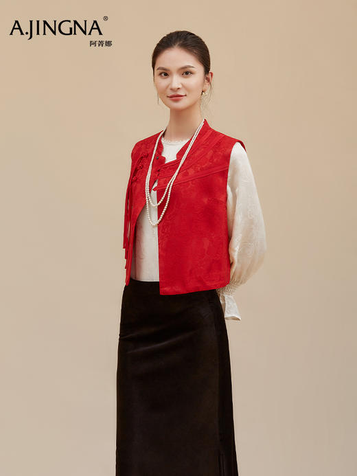 【新年国风】阿菁娜冬季新款新年战袍正红国风马甲缠枝莲祥云提花寓意绵长新年祈福承载东方美意F30D203031 商品图5