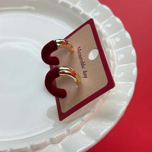 百搭气质植绒红色银针耳环-纪念日百货门店同款168944013 商品图3