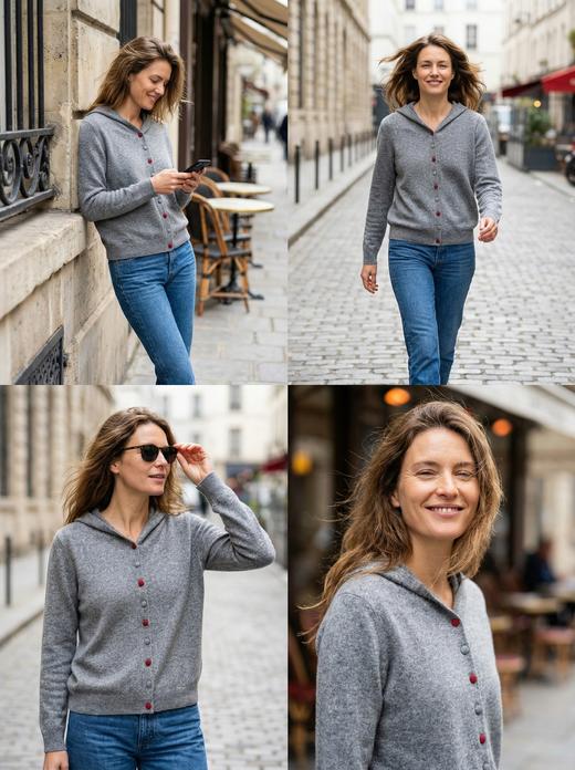 KINGDEER/KD秋冬新款女式休闲羊绒帽衫L805566轻运动/花朵/休闲款鹿王 商品图3