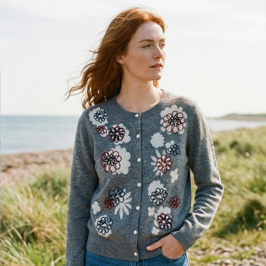 KINGDEER/KD秋冬新款女式圆领开衫长袖羊绒衫L805834复古奶奶风鹿王 商品图3