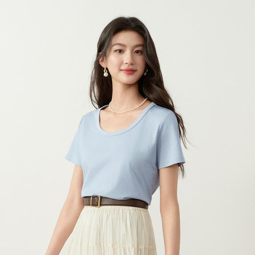 【严选】【满分T】诗凡黎索罗娜百搭U领T恤2026春季新款多色显瘦内搭短袖7H1400791 商品图2