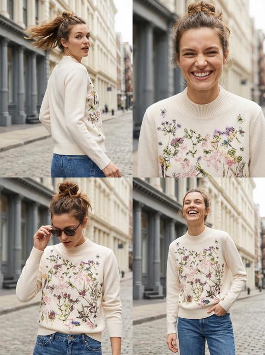 KINGDEER/KD秋冬新款女式长袖羊绒衫L805811轻运动/花朵/休闲款鹿王 商品图3