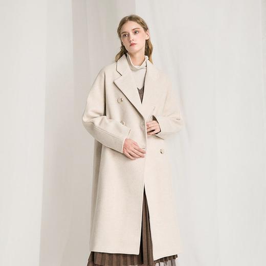 Famecoco范可儿双排扣气质呢子大衣女士冬季经典百搭长款外套F198AC117 商品图0