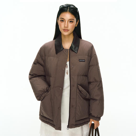 Ariseism 美式复古撞色皮领加厚羽绒服外套女冬季新款加厚上衣 商品图0