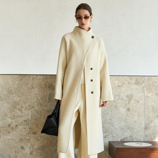 Famecoco范可儿高级大气立领双面尼大衣长款轻盈柔软羊毛外套FAD8AQ115 商品图0