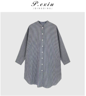 04-1潘依绣丁丁宠粉【松弛假日】慵懒风休闲宽松格子中长款衬衫 W-61783