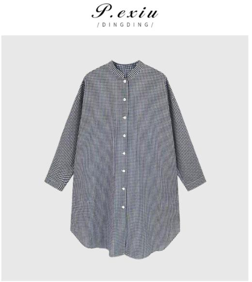04-1潘依绣丁丁宠粉【松弛假日】慵懒风休闲宽松格子中长款衬衫 W-61783 商品图0