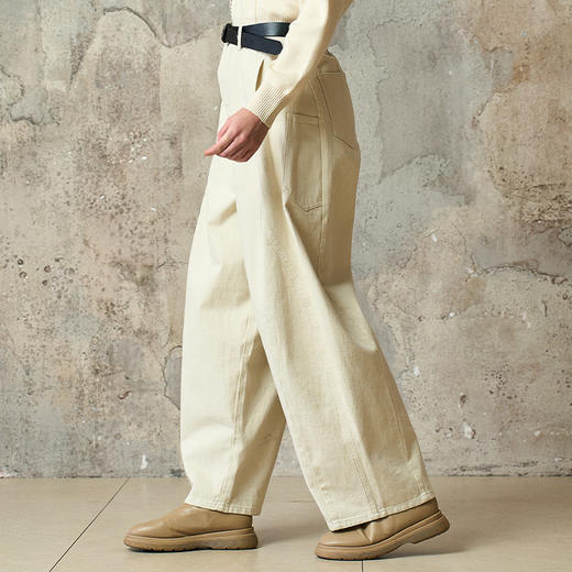 Famecoco范可儿工装风高腰弯刀裤宽松休闲加厚洗水棉香蕉裤FAD8GA128 商品图2