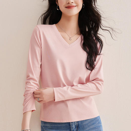 「自j」全新升级【铂金会员100/天猫129/差价29】(71856)洛诗琳10A级抗菌白色V领长袖T恤2026春季丝光棉感打底上衣女 商品图2