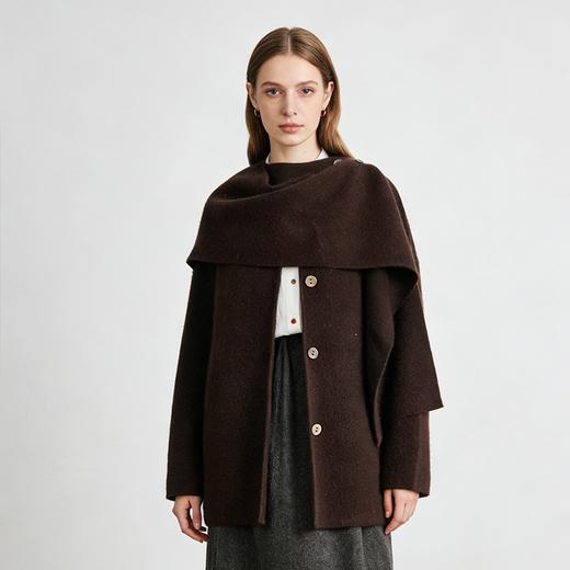 Famecoco范可儿设计感围巾领开衫软糯羊毛针织外套短款FAD8AB107 商品图0