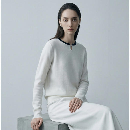 【咕咕同款】KINGDEER/KD秋冬新款女式圆领桂花针撞色圆领羊绒衫 约198g L805658经典基本款/气质款/100%山羊绒鹿王 商品图9