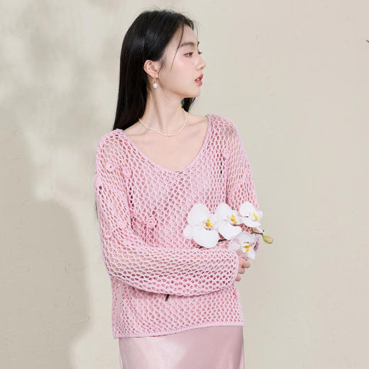 三彩【梦里浮花】2026春季新款新中式针织衫镂空花朵罩衫C 商品图1