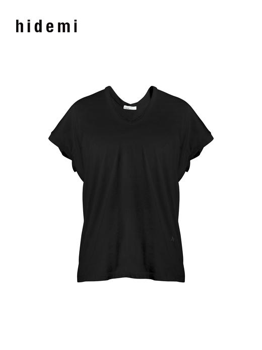hidemi副线小h V领百搭小飞袖短袖T恤 商品图14