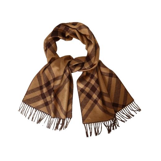 经典  格纹交织深浅棕调，像把英伦庄园的秋意裁成了披肩 —羊绒混纺的绒 商品图3