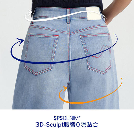 【威化裤】simplepieces春新款SPS牛仔女显瘦撞色线阔腿拖地裤 商品图2