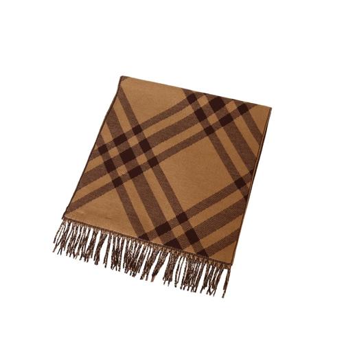 经典  格纹交织深浅棕调，像把英伦庄园的秋意裁成了披肩 —羊绒混纺的绒 商品图2