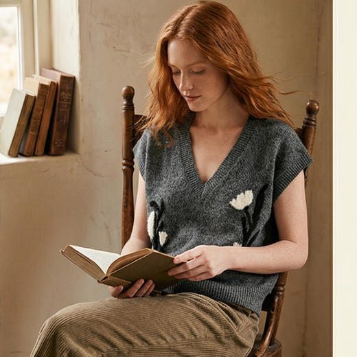 KINGDEER/KD秋季上新女式花纱羊绒马甲L805694复古奶奶风鹿王 商品图5