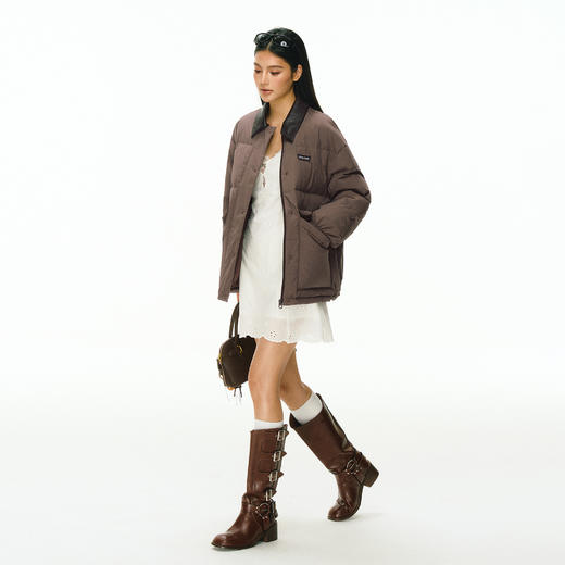 Ariseism 美式复古撞色皮领加厚羽绒服外套女冬季新款加厚上衣 商品图3