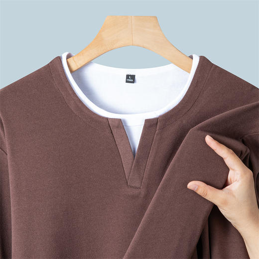 罗蒙男士春秋假两件长袖圆领T恤舒适时尚男长袖上衣通勤T恤 商品图4