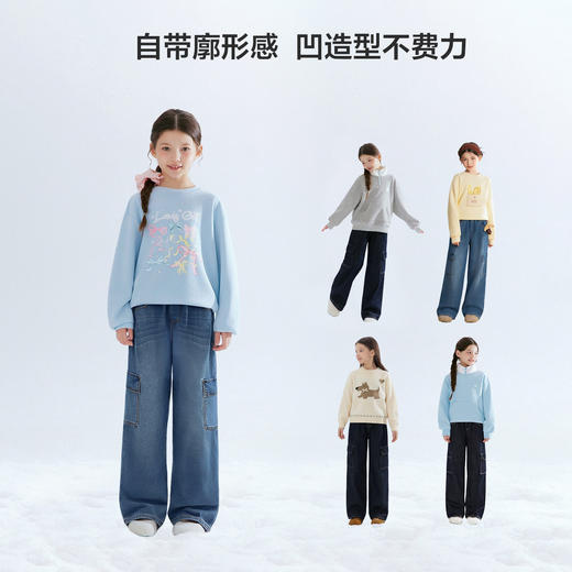 笛莎Deesha 童装女童裤子2025年冬季新款大童女孩儿童洋气牛仔裤工装裤长裤 商品图1