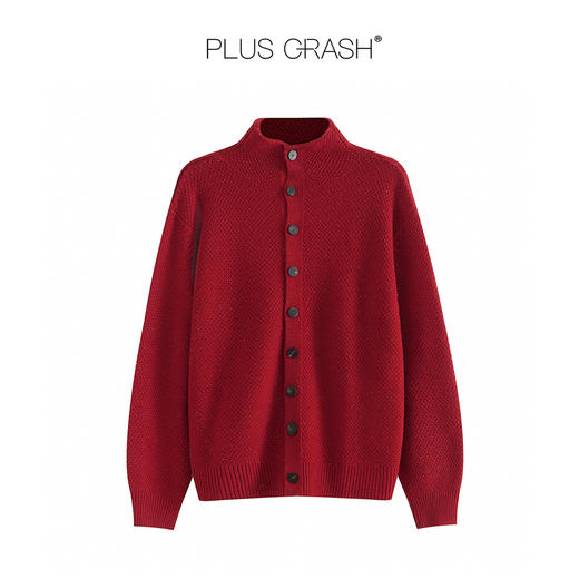 PLUS CRASH男女同款澳洲羊毛点子纱立领毛衣开衫桂花针PC61WS14 商品图3