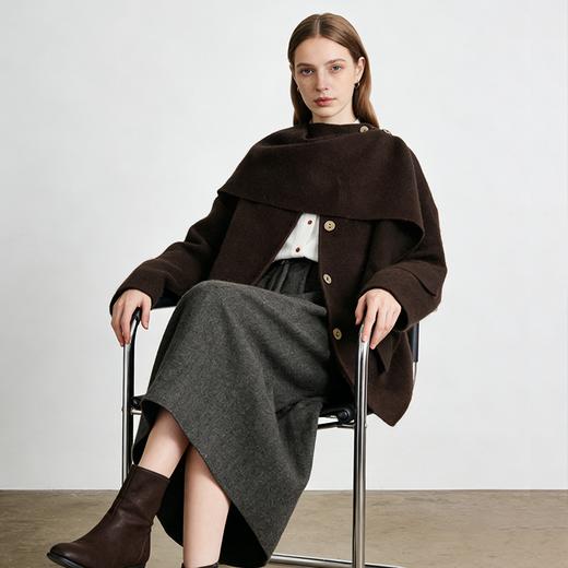 Famecoco范可儿设计感围巾领开衫软糯羊毛针织外套短款FAD8AB107 商品图1