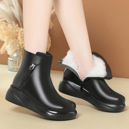 头层牛皮短靴中跟粗跟防滑底妈妈棉鞋雪地靴KQ-YT5269 商品图0