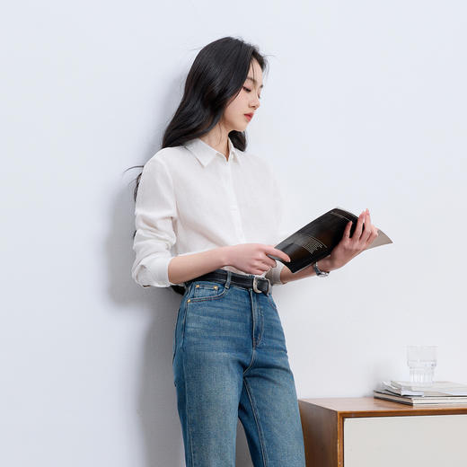 【宋轶同款】[100亚麻]三彩2026春季新款纯色衬衫长袖翻领宽松衬衣极简风Z 商品图3