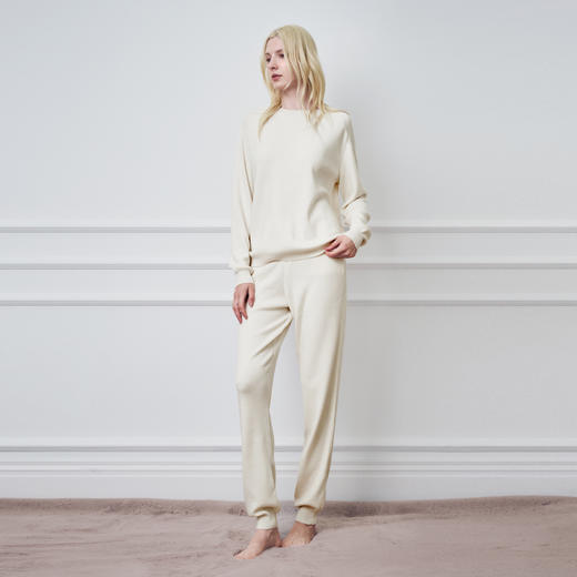 Solo seta女士纯色桑蚕丝绵羊毛山羊绒针织长袖长裤睡衣家居服 商品图2