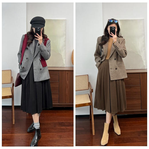 福利款！太好穿~2026加厚斜纹面料立体剪裁毛呢百褶半裙女秋冬！ 商品图0