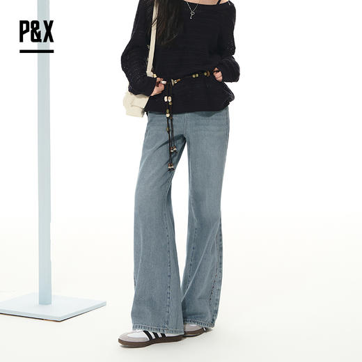 P&X设计师女装2026春季外穿阔腿裤复古牛仔长裤 826110090 蓝色 商品图3