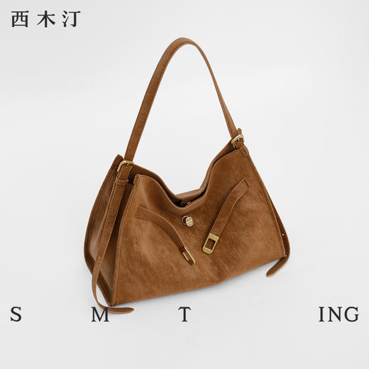 西木汀 烟云托特包擦色牛皮大容量通勤包秋冬单肩斜挎包女 商品图2