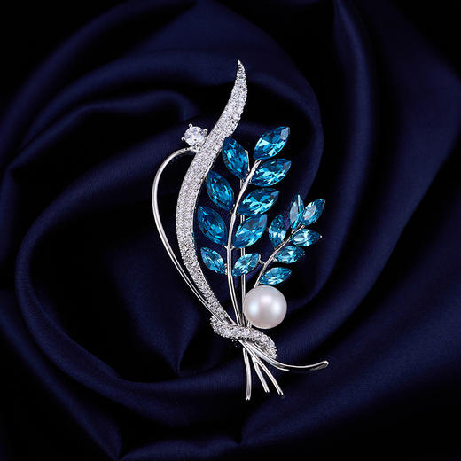 高档轻奢麦穗胸针，时尚镶锆石胸花天然珍珠别针LY-M-102 商品图0