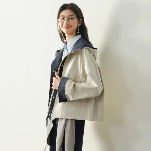 【严选】【开心果风衣】诗凡黎撞色连帽短款风衣2026春新款派克工装外套女7H1460211 商品图2