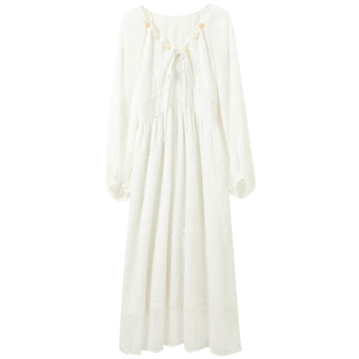 三彩【舒月观风】2026春季新款新中式连衣裙绣花九分袖长裙C 商品图4