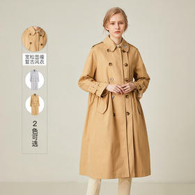 Famecoco范可儿风衣春秋女士中长款宽松休闲卡其色外套F195AA007