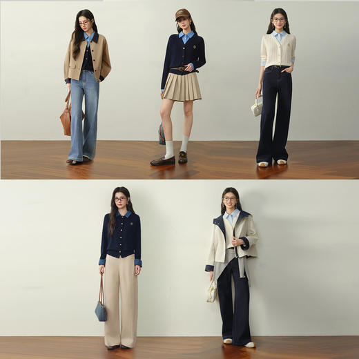 【严选】诗凡黎学院风假两件绞花针织衫2026春新款叠穿内搭针梭拼刺绣毛衣7H1430581 商品图1