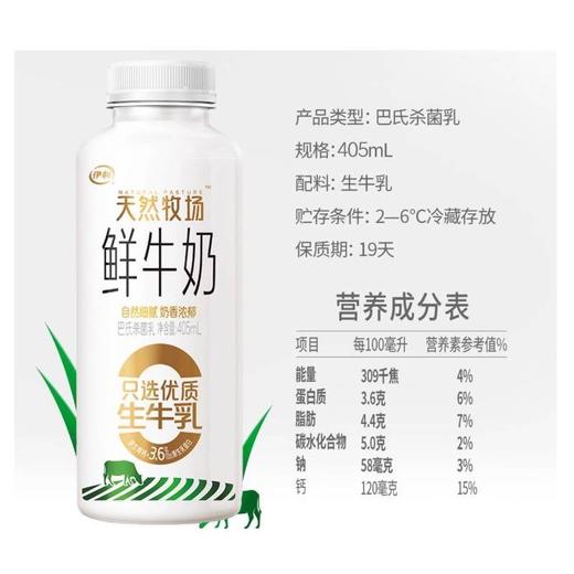 伊利天然牧场 鲜牛奶巴氏杀菌乳 405ml/瓶 商品图1