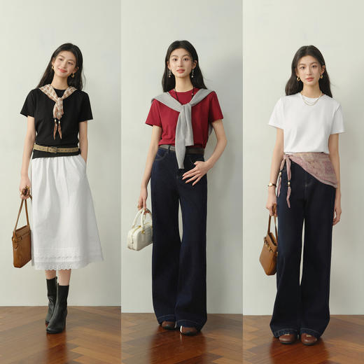 【严选】【满分T】诗凡黎索罗娜百搭圆领T恤2026春季新款多色显瘦内搭短袖7H1400171 商品图1