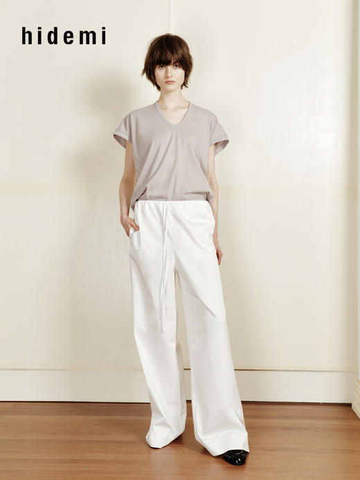 hidemi副线小h V领百搭小飞袖短袖T恤 商品图8