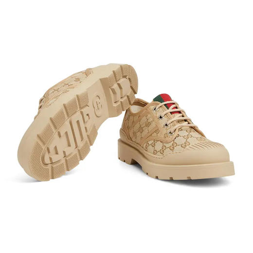 GUCCI 古驰 男士 GG 帆布织带条纹系带休闲鞋 浅棕色 812195 FAD2I 9641 商品图4