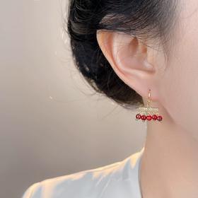 【赤红流苏耳坠】复古新中式天然石串珠耳环 手工设计款国风油画感气质耳饰