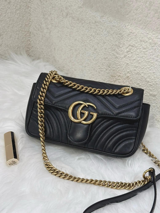 Gucci 马蒙 小号 黑金 牛皮 双g 链条包 商品图0