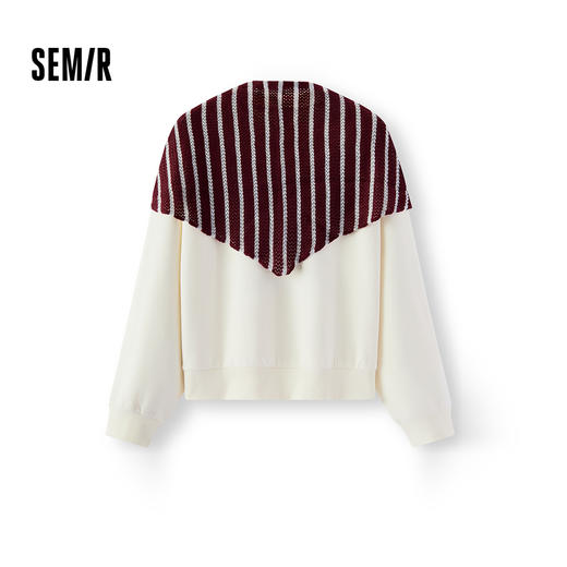 商场同款|森马卫衣女春条纹披肩字母绣花2026新款复古时尚套头衫 商品图1