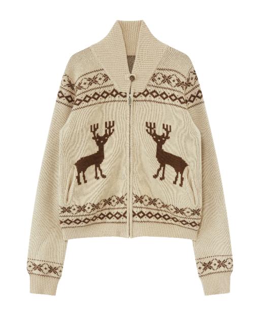 出逃赤岗西/C26SSE031/复古羊毛抗起球小鹿提花毛衣针织开衫 商品图4