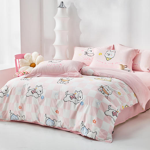 多喜爱卡通全棉印花三/四件套【新疆棉】【芬纳诺抗菌】【宽边枕套】柔软亲肤吸湿透气不易褪色 小象多比/小恐龙派对/甜梦花园/萌萌小可爱/快乐小狗/快乐池塘/卡皮巴拉/怪兽派对/早安喵呜 商品图11