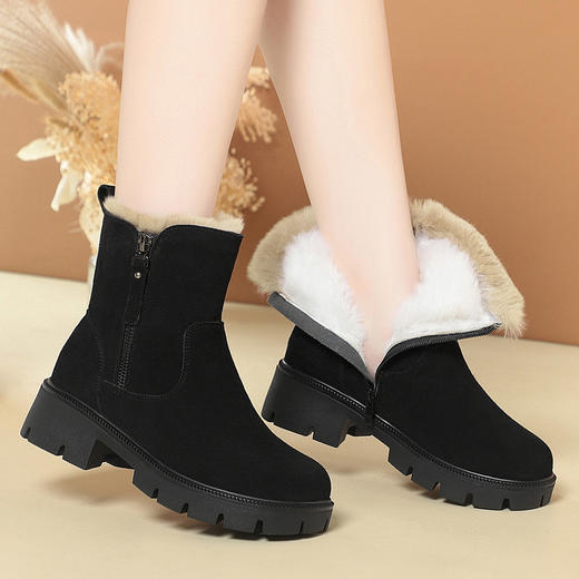 羊毛中跟粗跟牛绒复古短靴单靴棉靴KQ-LY99901 商品图1