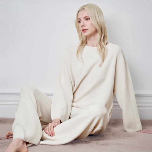 Solo seta女士绵羊毛桑蚕丝山羊绒素色长袖长裤家居服秋冬睡衣 商品图4